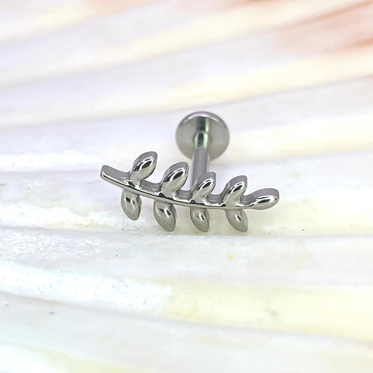 LEAFY BRANCH Internal Thread Top Medical grade titanium ASTM F136 Labret Stud for Lobe Helix Tragus  size:1.2 x 6/8/10mm