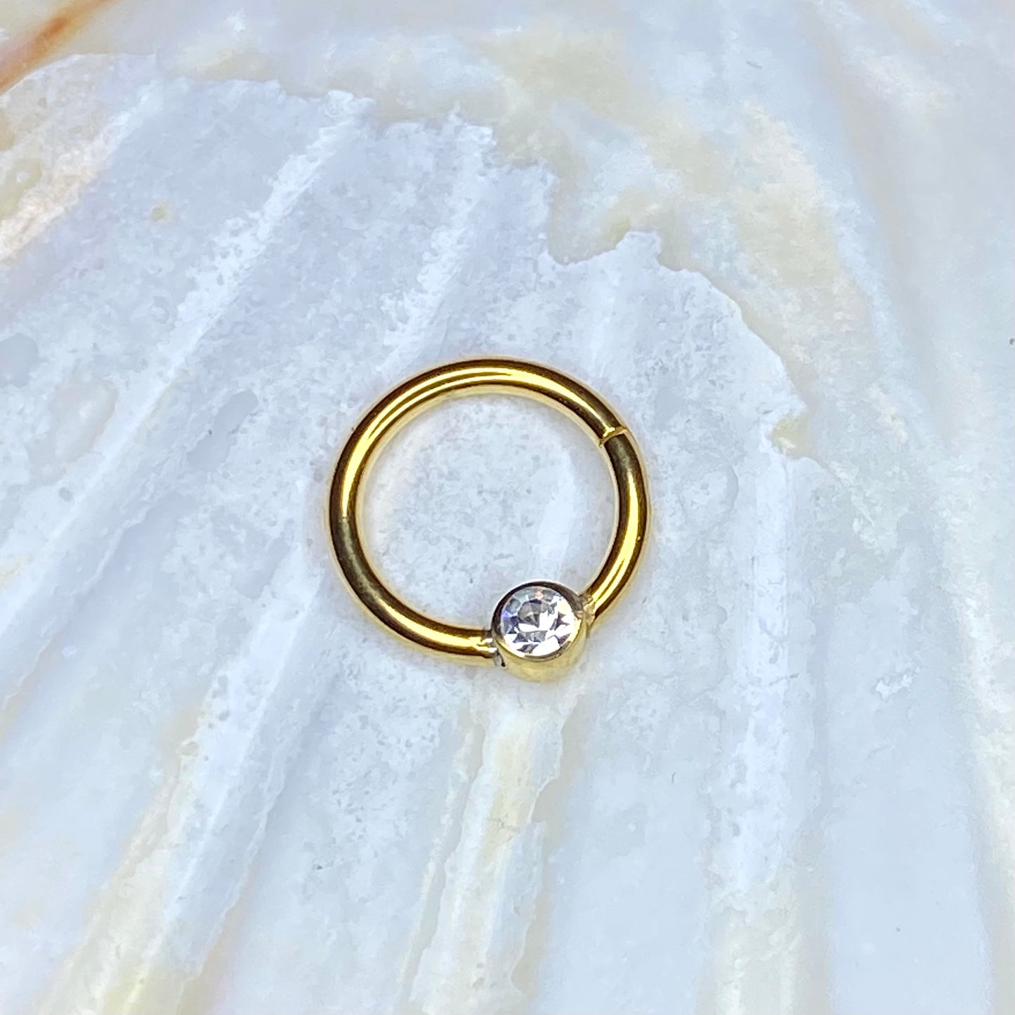 PVD Gold Clear Gem Ball Closed Clicker Ring 316L Surgical Steel Hinged Ring, Cartilage, Tragus, Helix, Daith Piercing Jewellery size: 1.2 x 8mm