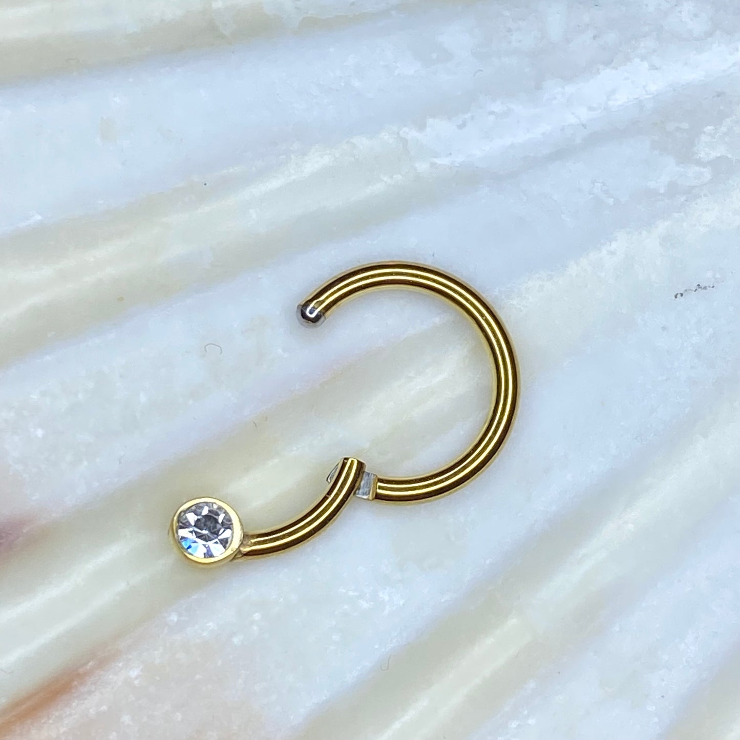 PVD Gold Clear Gem Ball Closed Clicker Ring 316L Surgical Steel Hinged Ring, Cartilage, Tragus, Helix, Daith Piercing Jewellery size: 1.2 x 8mm