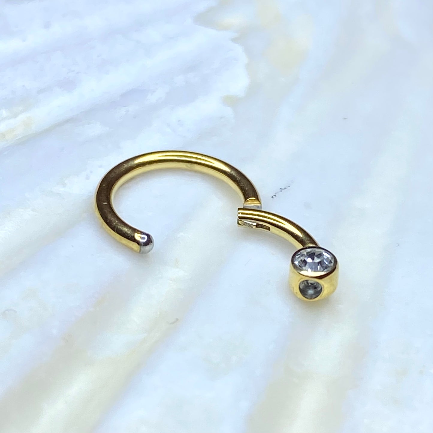 PVD Gold Clear Gem Ball Closed Clicker Ring 316L Surgical Steel Hinged Ring, Cartilage, Tragus, Helix, Daith Piercing Jewellery size: 1.2 x 8mm