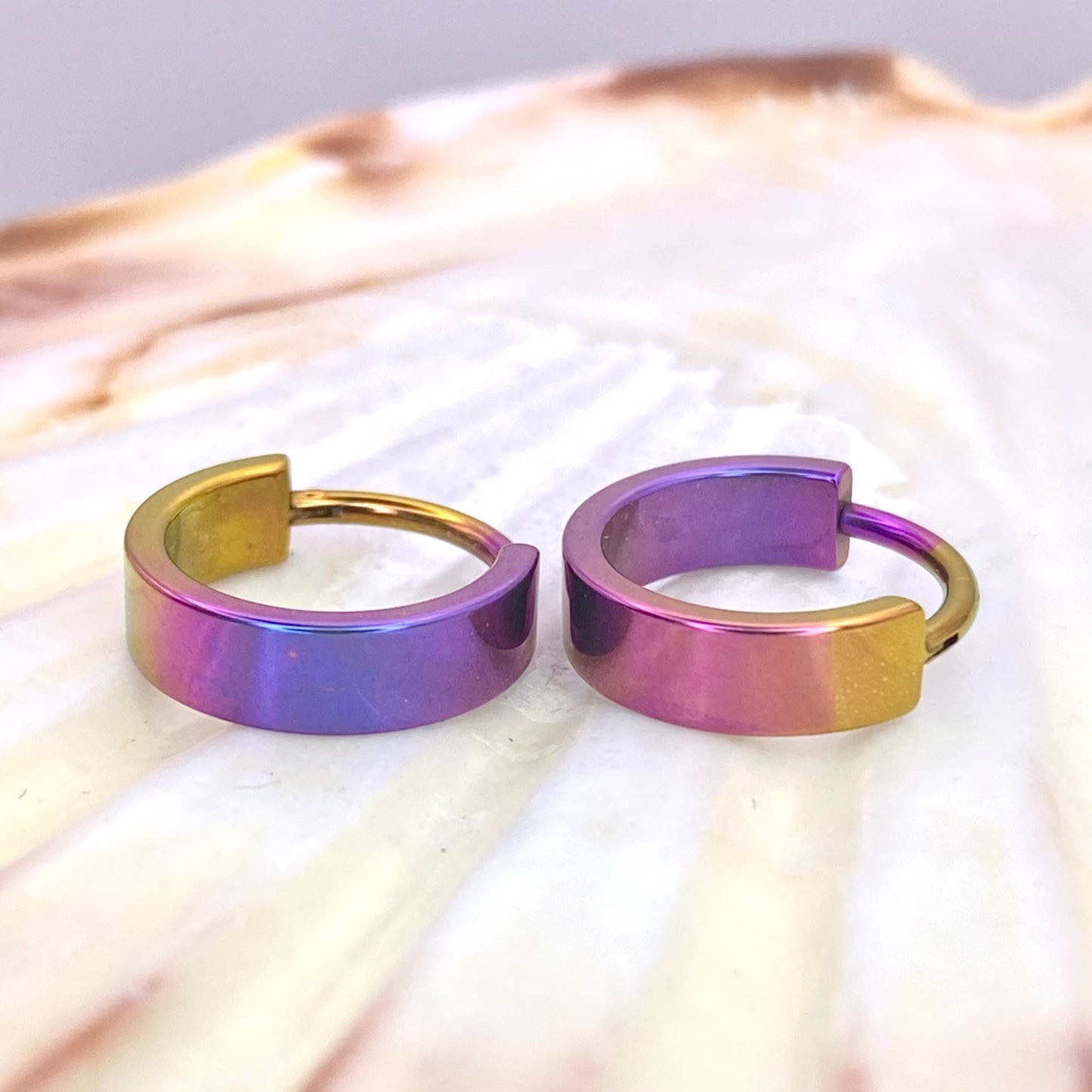 Gold to Blurple and Teal Gradient Anodized 4mm Wide Band Conch Hoop or Lobe Earring Implant Grade Titanium Clicker Size: 1.2mm x 11mm x4mm