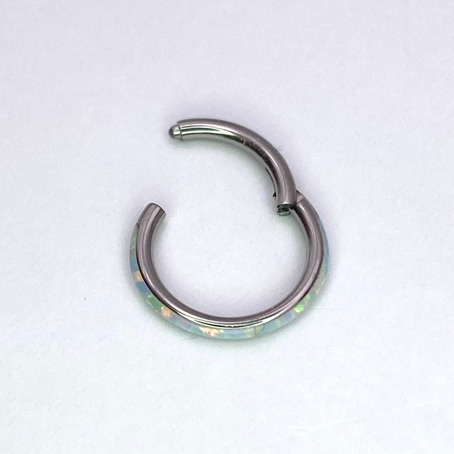 White Opal Insert Medical Grade ASTM F-136 Titanium Hinged Ring for Tragus Helix Cartilage Lobe Piercings size: 1.2 x 6/8/10mm