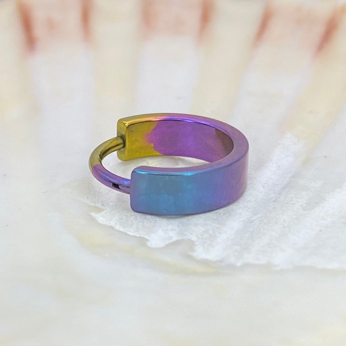 Gold to Blurple and Teal Gradient Anodized 4mm Wide Band Conch Hoop or Lobe Earring Implant Grade Titanium Clicker Size: 1.2mm x 11mm x4mm