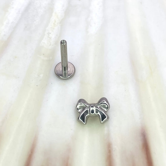 Small BOW Top Medical grade ASTM:F-136 titanium labret 1.2x6/8/10mm internal thread conch helix tragus flat ear lobe jewellery