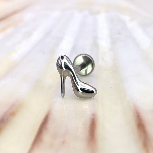 HIGH HEEL Top Medical grade ASTM:F-136 titanium labret 1.2x8mm internal thread helix tragus flat ear lobe jewellery