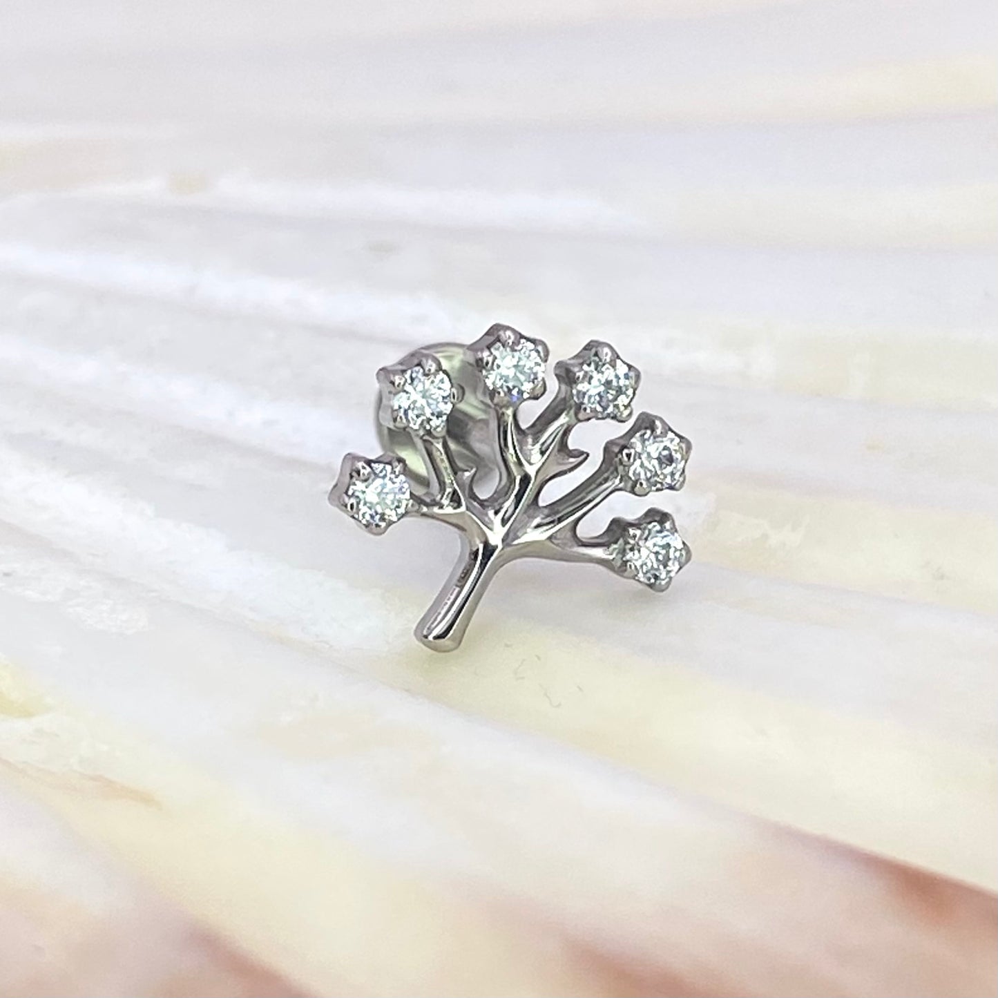 Mini TREE Top with Clear Gems Medical grade ASTM:F-136 titanium labret 1.2x8mm internal thread helix tragus flat ear lobe jewellery