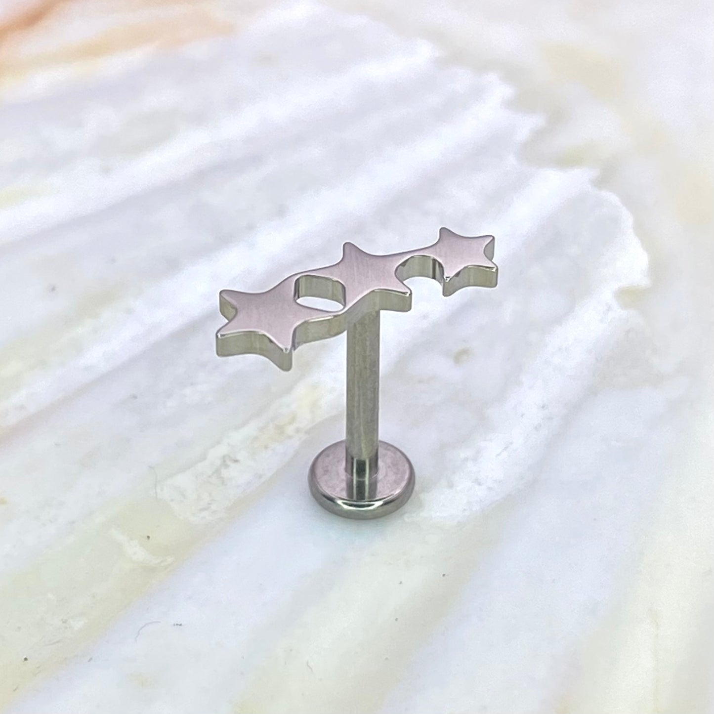 TRI - STAR Top Medical Grade ASTM F136 Titanium Internal Thread Labret Ear Jewellery Lobe, Cartilage, Tragus, Flat Piercing Earring