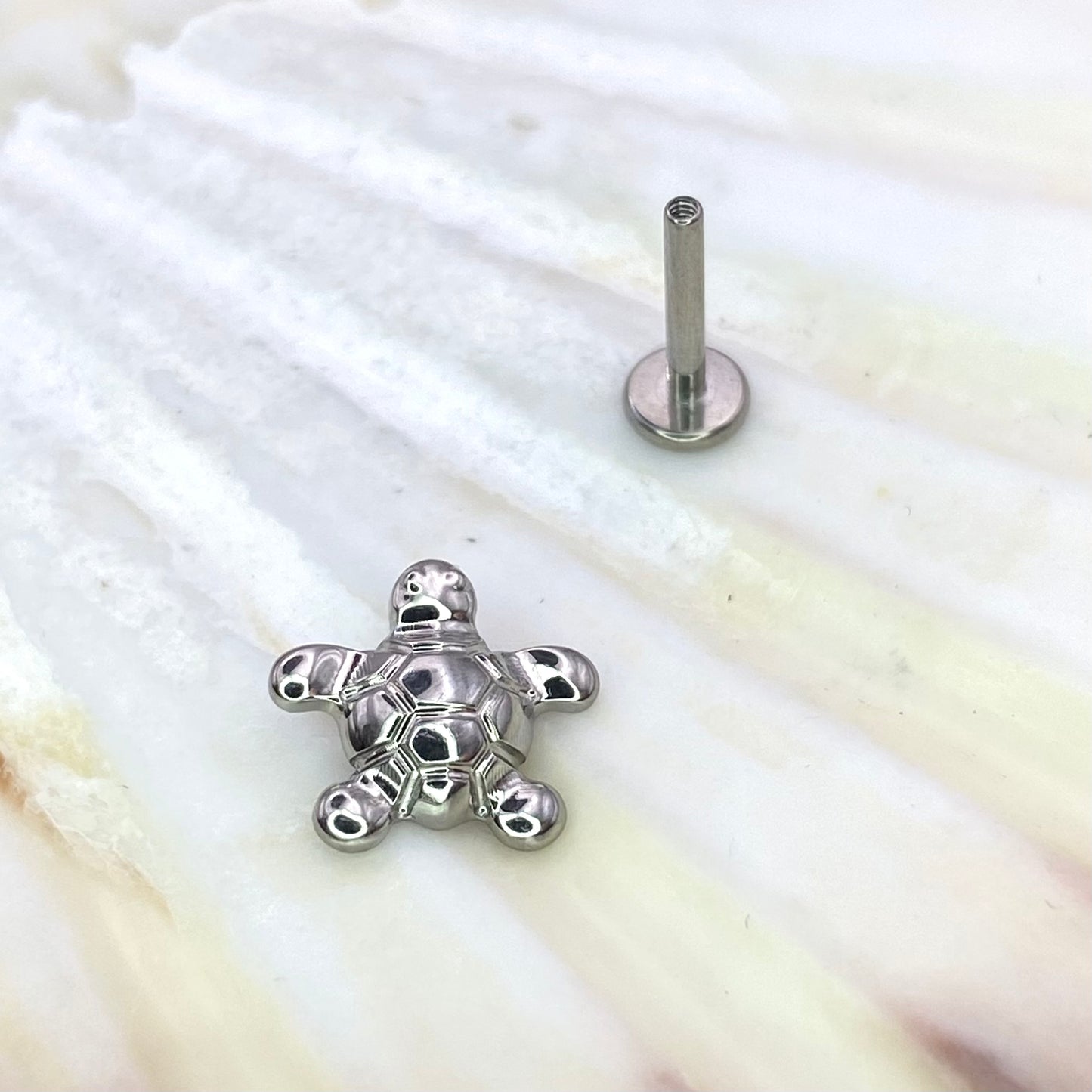 TURTLE Top Internal Thread Medical grade titanium ASTM F136 Labret Stud Lobe Helix Flat jewellery