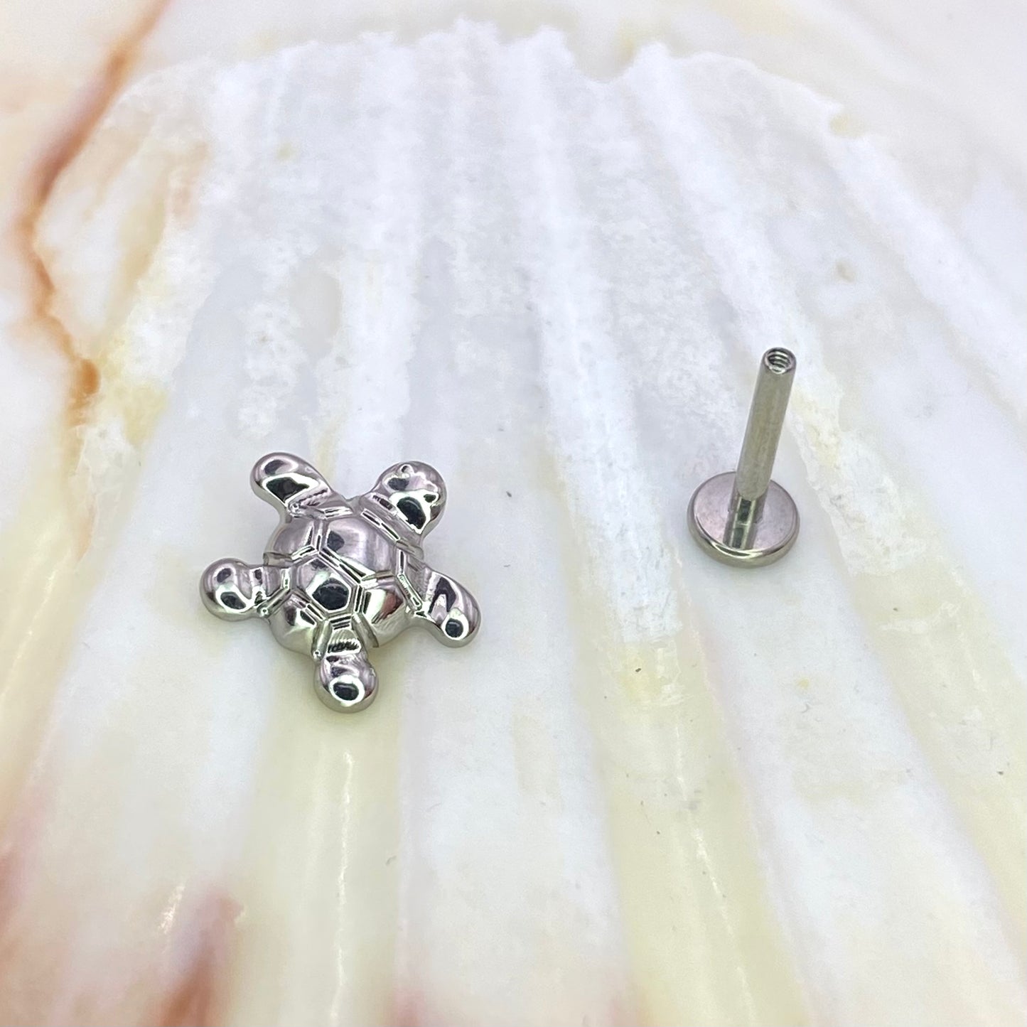 TURTLE Top Internal Thread Medical grade titanium ASTM F136 Labret Stud Lobe Helix Flat jewellery