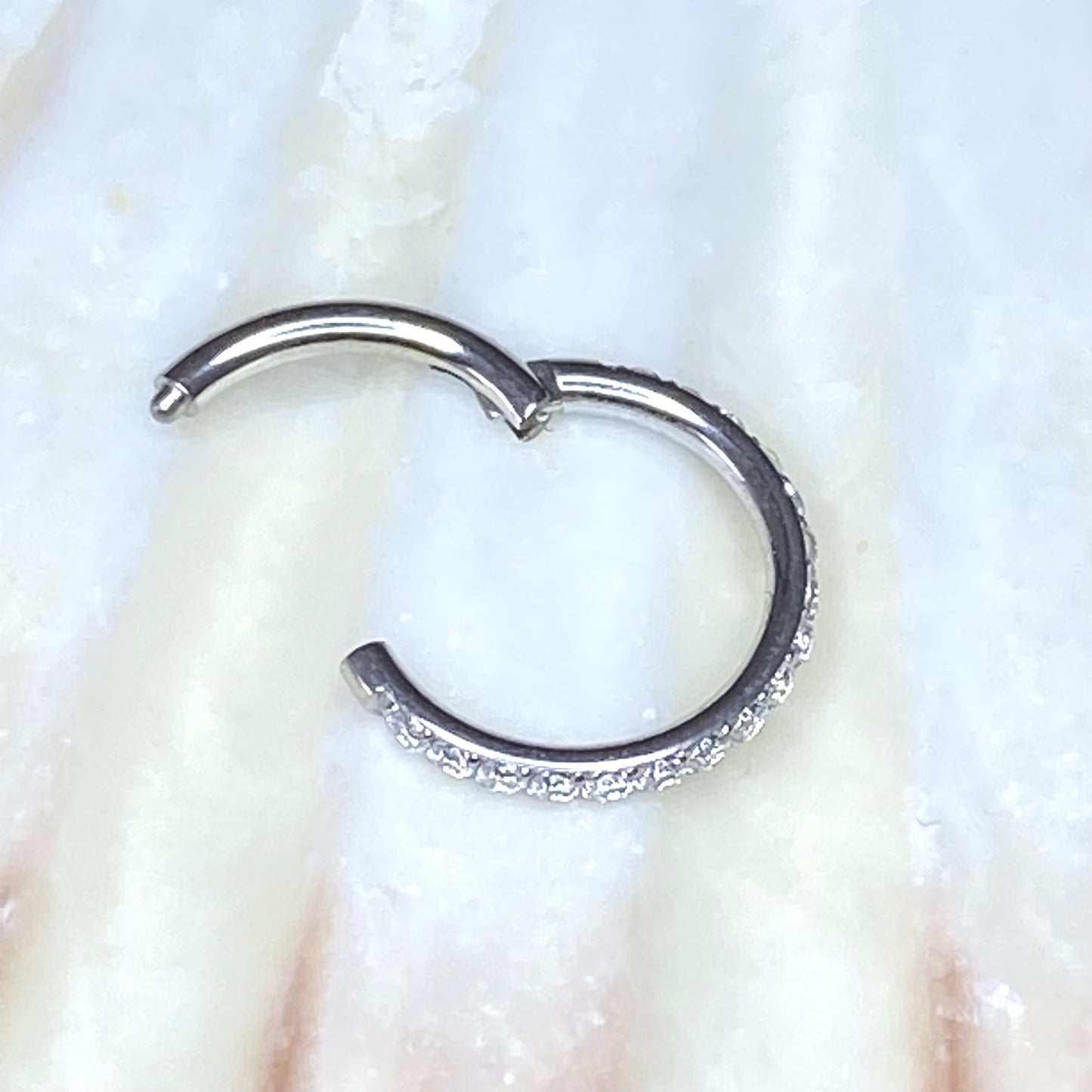 PVD Gold or Silver Colour Clear Pave Gem 316L Surgical Steel Hinged Ring Clicker Ring, Cartilage, Helix, Lobe, Septum Hoop