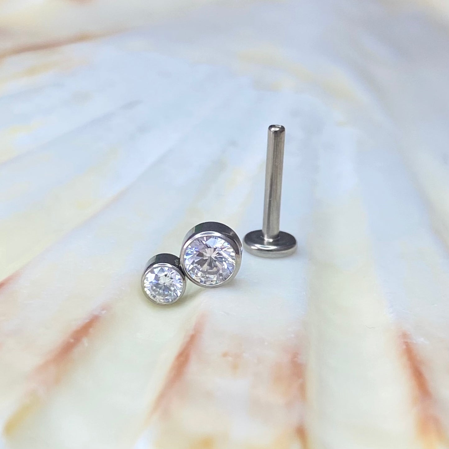 DOUBLE CLEAR Gem Top Medical Grade ASTM F136 Titanium Internal Thread Labret Ear Jewellery Helix Tragus Cartilage Earring 1.2x6/8/10mm