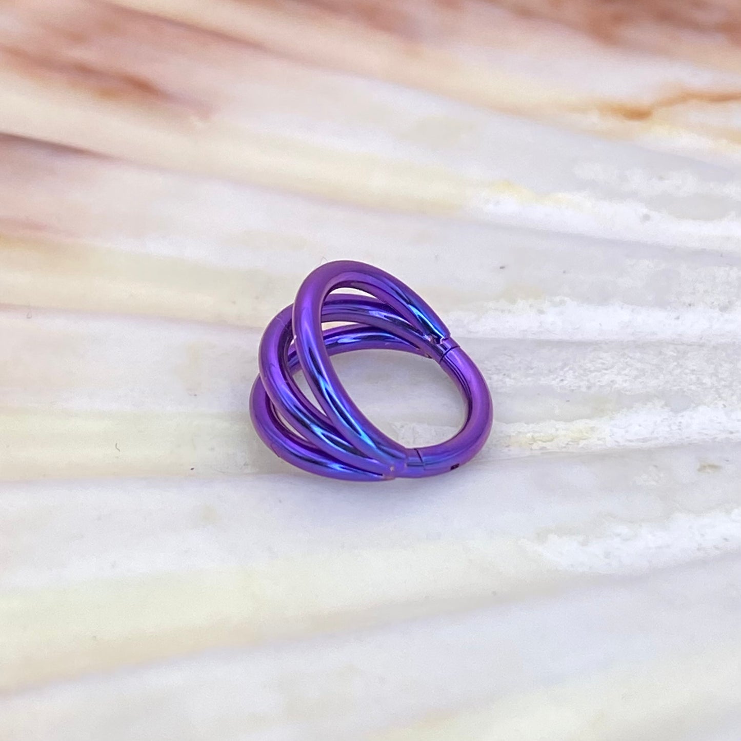 Blurple Anodized Medical Grade ASTM F-136 Titanium Triple Band Hinged Ring Clicker Hoop Cartilage Lobe Piercing size: 1.2x6/8/10/12mm