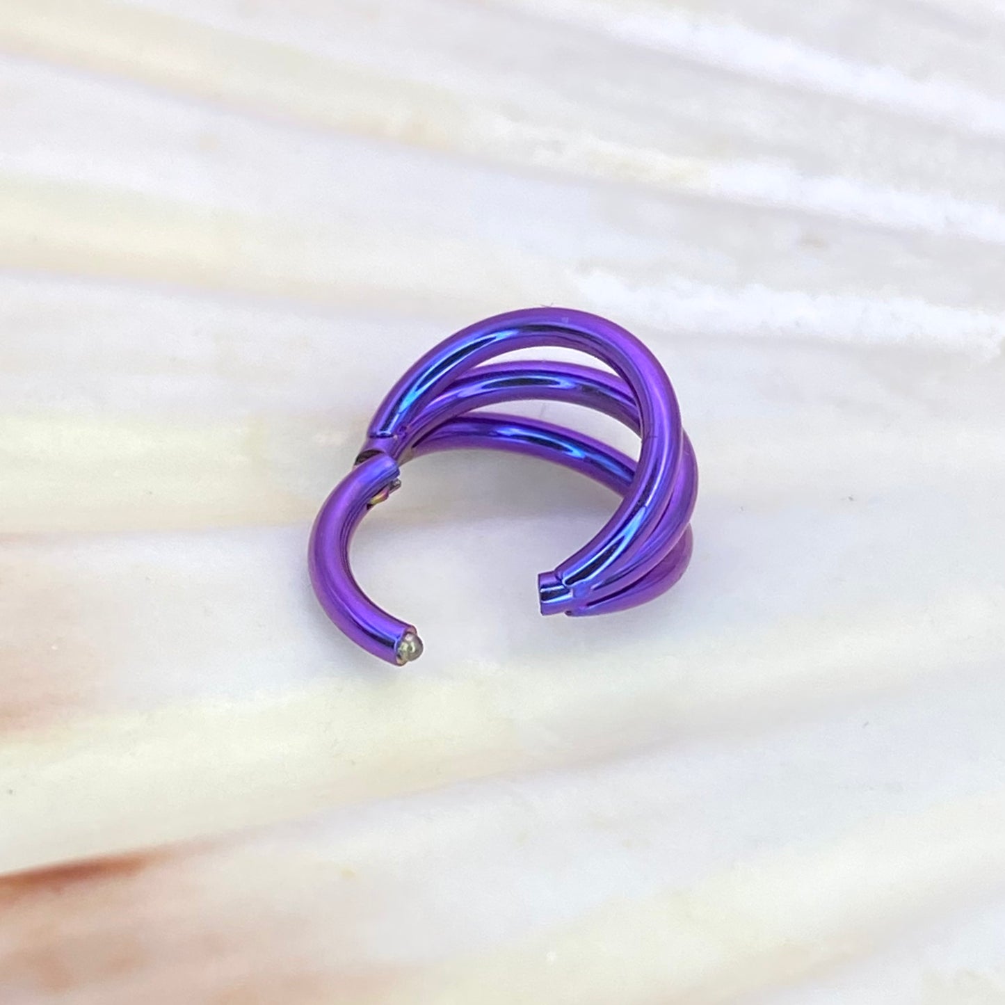 Blurple Anodized Medical Grade ASTM F-136 Titanium Triple Band Hinged Ring Clicker Hoop Cartilage Lobe Piercing size: 1.2x6/8/10/12mm