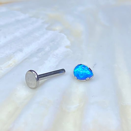 BLUE OPAL Teardrop Claw Set Gem Top Medical Grade ASTM F136 Titanium Internal Thread Labret Ear Jewellery Helix, Tragus, Cartilage, Lobe Earring