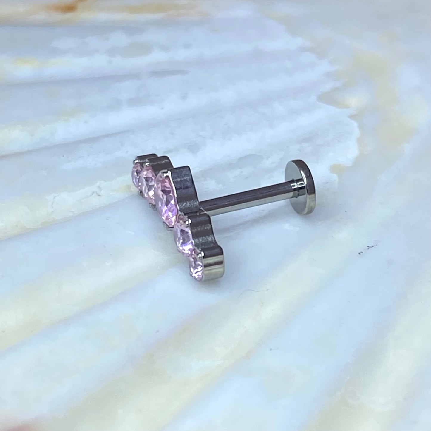 PINK GEM CLUSTER Crescent Top Medical Grade ASTM F136 Titanium Internal Thread Labret Ear Jewellery Helix, Tragus, Cartilage, Lobe Earring