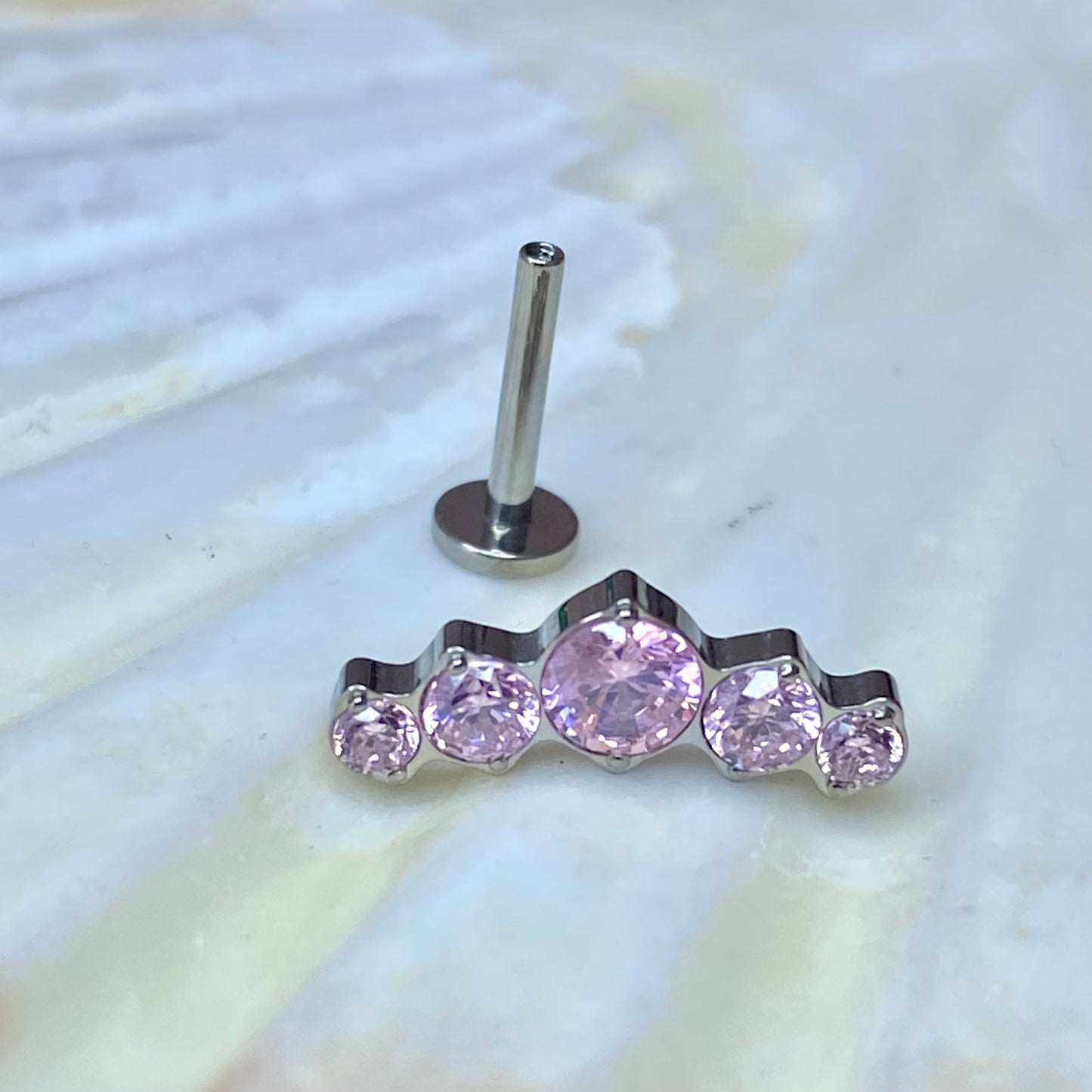 PINK GEM CLUSTER Crescent Top Medical Grade ASTM F136 Titanium Internal Thread Labret Ear Jewellery Helix, Tragus, Cartilage, Lobe Earring