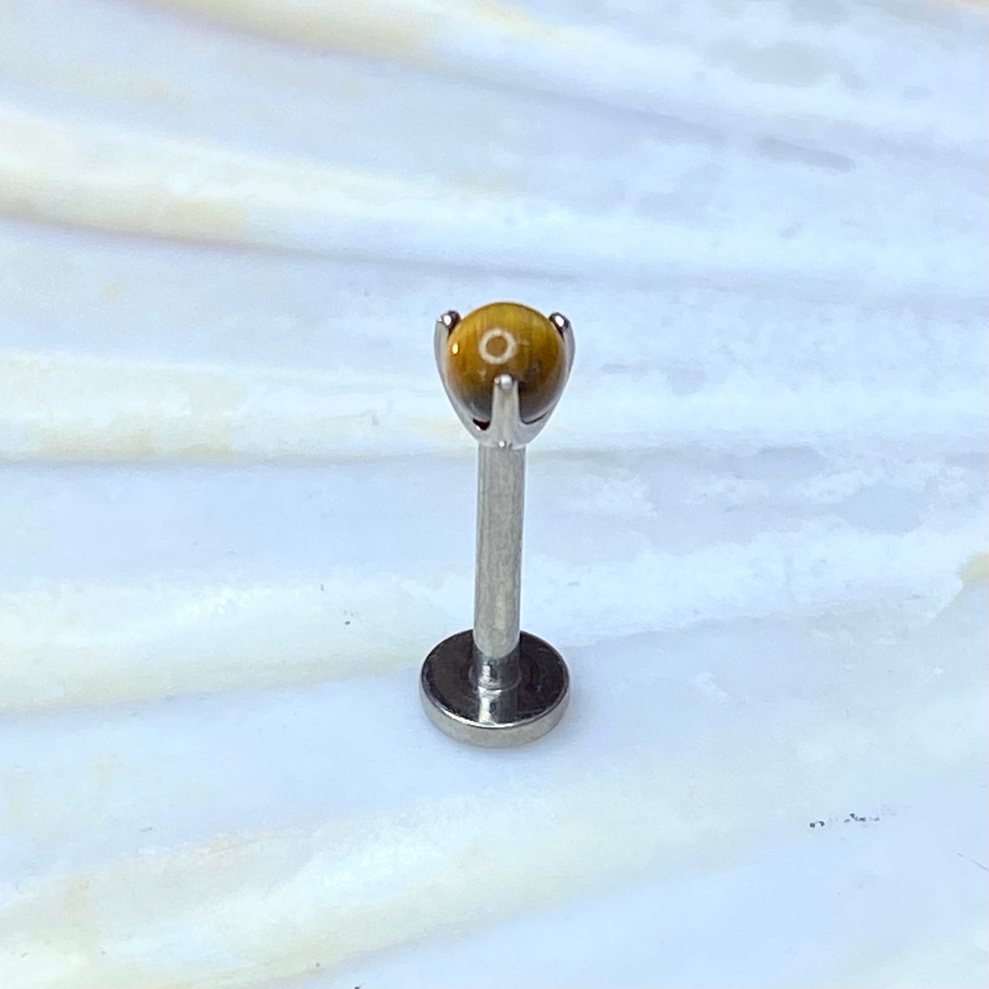 TIGER EYE Ball Top Medical grade Internal thread ASTM:F-136 titanium Labret,  1.2x6/8mm lobe helix cartilage tragus piercing jewellery