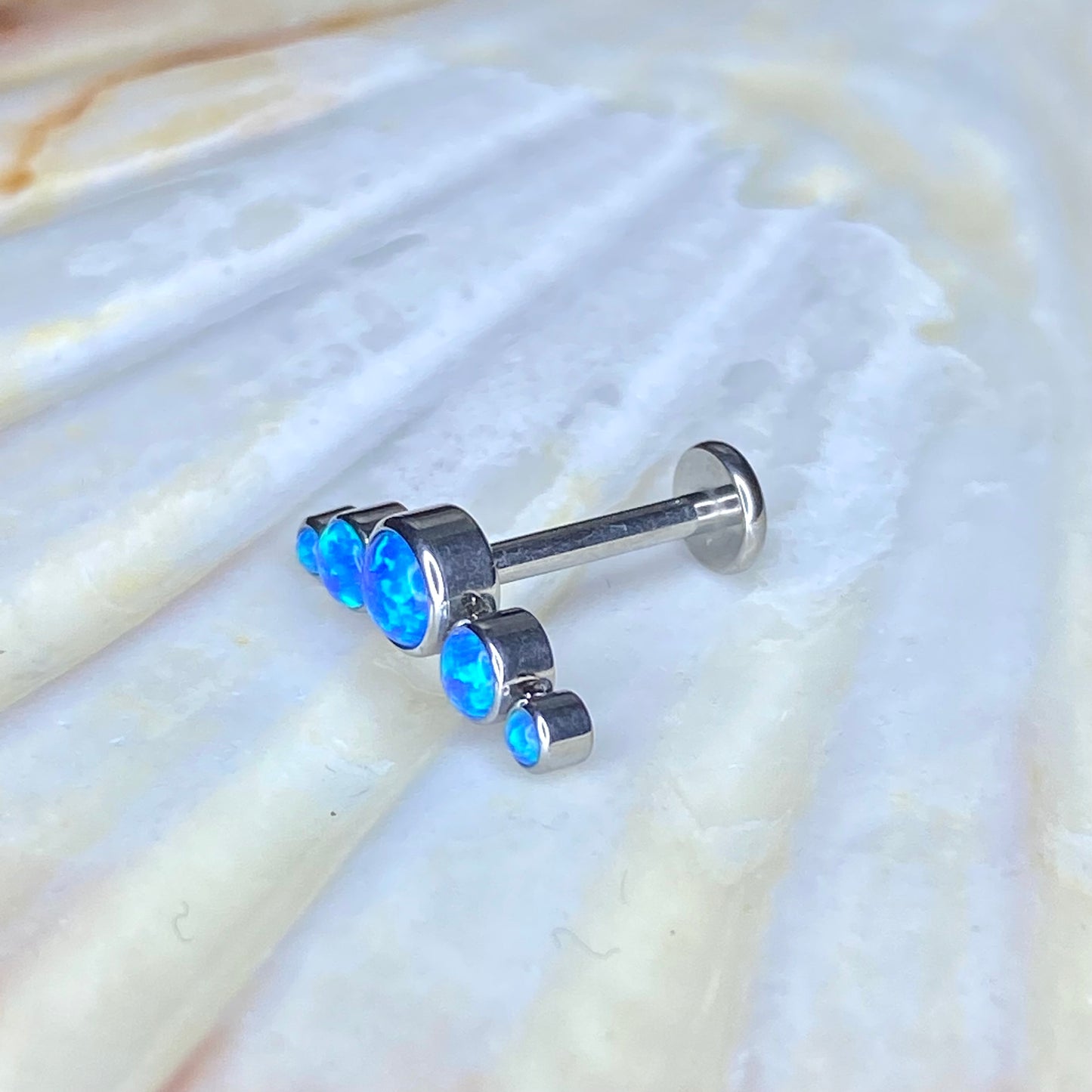 BLUE OPAL CLUSTER Crescent Top Medical Grade ASTM F136 Titanium Internal Thread Labret Ear Jewellery Helix, Tragus, Cartilage, Lobe Earring