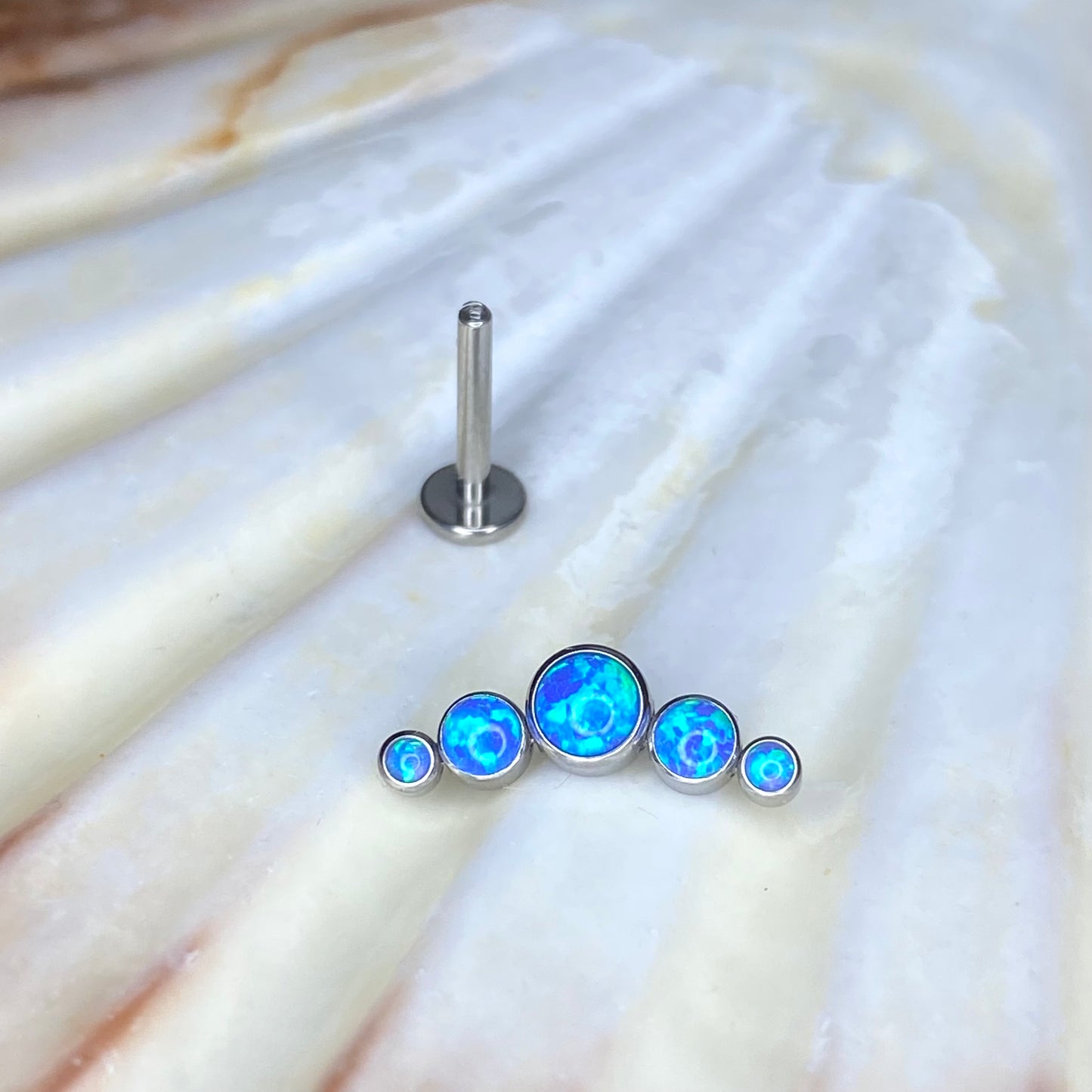 BLUE OPAL CLUSTER Crescent Top Medical Grade ASTM F136 Titanium Internal Thread Labret Ear Jewellery Helix, Tragus, Cartilage, Lobe Earring