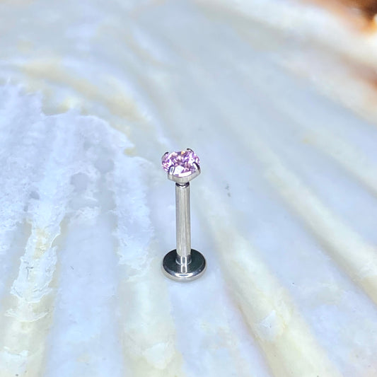 PINK Crystal Claw Set Gem Top Medical Grade ASTM F136 Titanium Internal Thread Labret Ear Jewellery Helix, Tragus, Cartilage, Lobe Earring