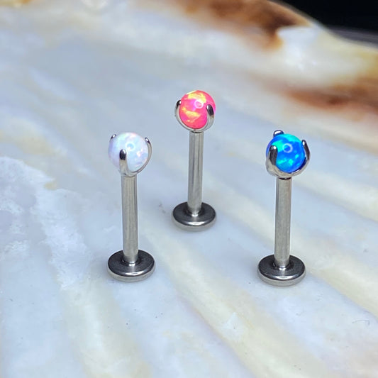 OPAL Claw Set Gem Ball Top Medical grade Internal thread ASTM:F-136 titanium Labret,  1.2x6/8/10mm lobe helix cartilage tragus piercing jewellery