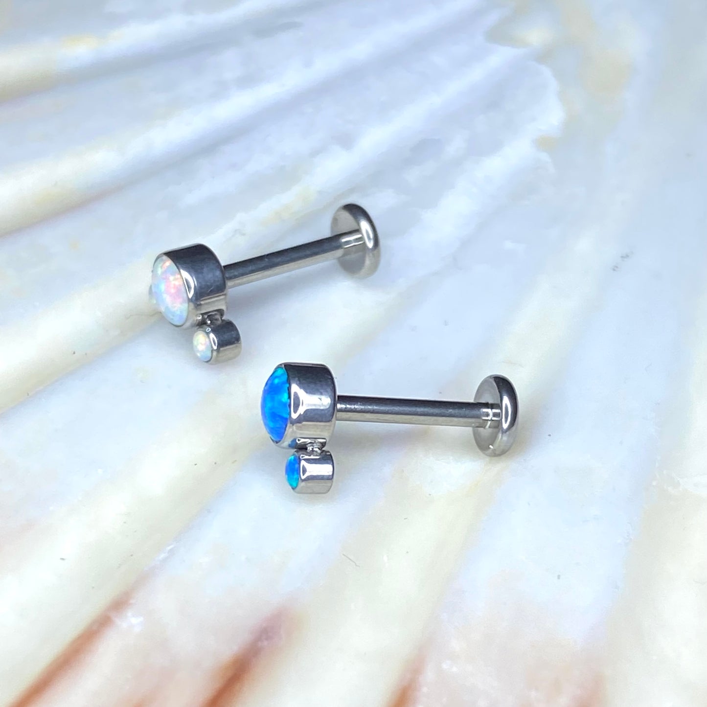 TRI OPAL Cluster Top Medical grade Internal thread ASTM:F-136 titanium Labret, lobe helix cartilage tragus piercing jewellery