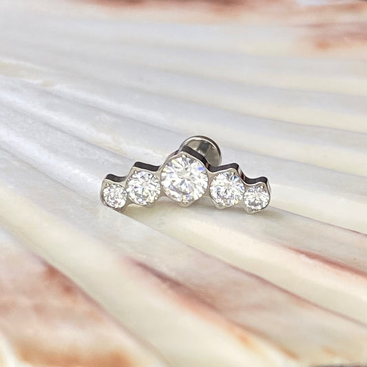 CLEAR GEM CLUSTER Crescent Top Medical Grade ASTM F136 Titanium Internal Thread Labret Ear Jewellery Helix, Tragus, Cartilage, Lobe Earring