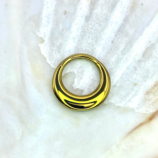 Statement Septum, Daith or Ear Piercing Jewellery - Chunky Moon Shape Implant Grade Titanium Clicker Hoop Anodized Gold, 1.2 x 8/10mm