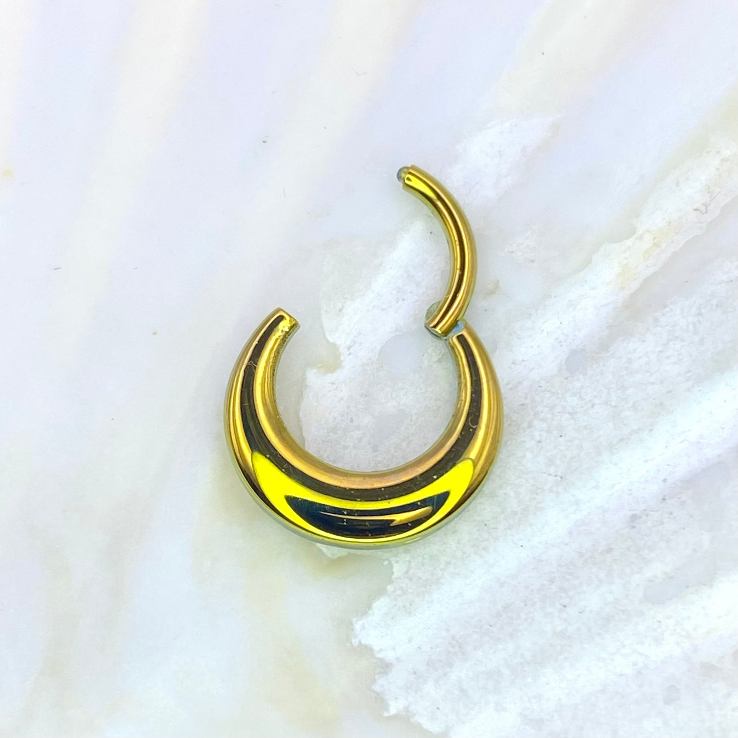 Statement Septum, Daith or Ear Piercing Jewellery - Chunky Moon Shape Implant Grade Titanium Clicker Hoop Anodized Gold, 1.2 x 8/10mm