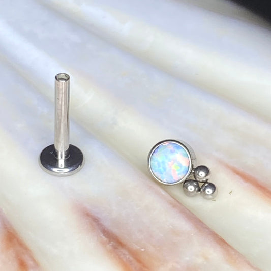 3 Beads WHITE OPAL Gem Top Medical Grade ASTM F136 Titanium Internal Thread Labret Ear Jewellery Helix Tragus Lobe Cartilage Earring 1.2x8mm