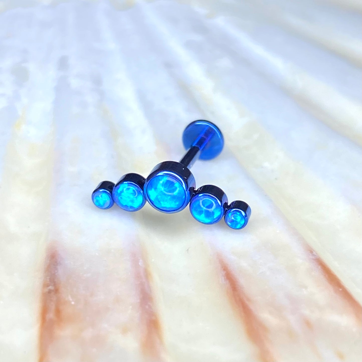 BLUE OPAL CLUSTER and BLUE ANODIZED Crescent Top Medical Grade ASTM F136 Titanium Internal Thread Labret Ear Jewellery Helix, Tragus, Cartilage, Lobe Earring