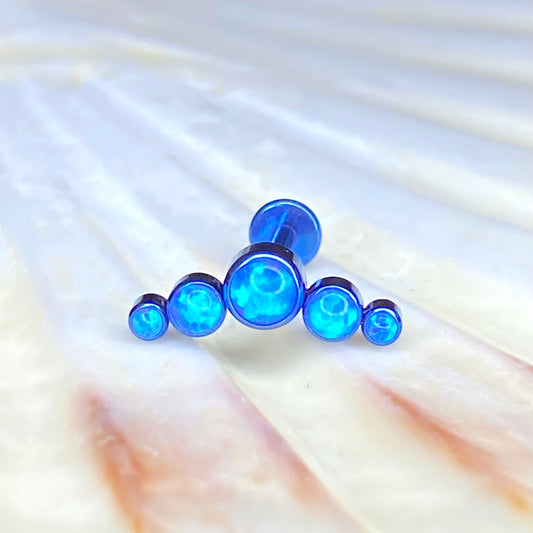 BLUE OPAL CLUSTER and BLUE ANODIZED Crescent Top Medical Grade ASTM F136 Titanium Internal Thread Labret Ear Jewellery Helix, Tragus, Cartilage, Lobe Earring