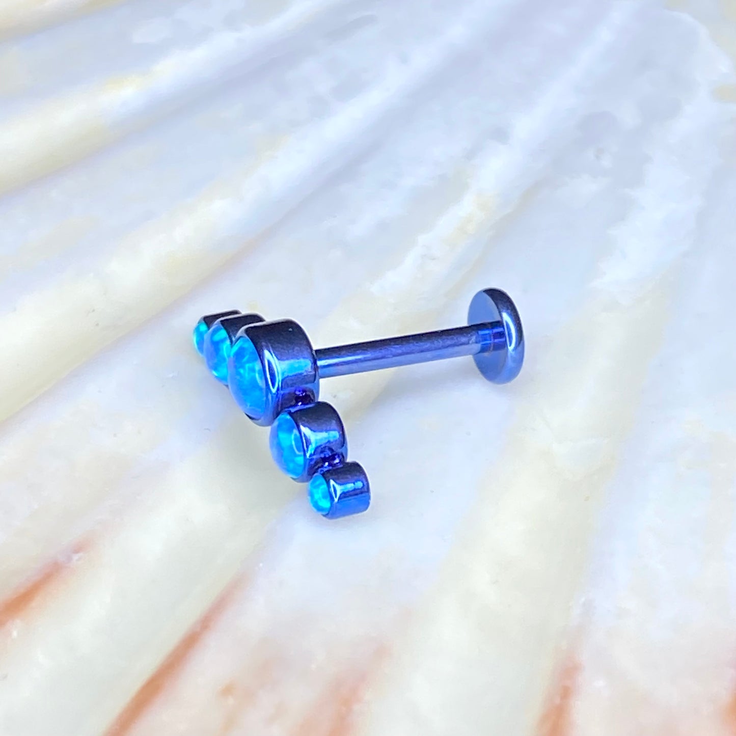 BLUE OPAL CLUSTER and BLUE ANODIZED Crescent Top Medical Grade ASTM F136 Titanium Internal Thread Labret Ear Jewellery Helix, Tragus, Cartilage, Lobe Earring