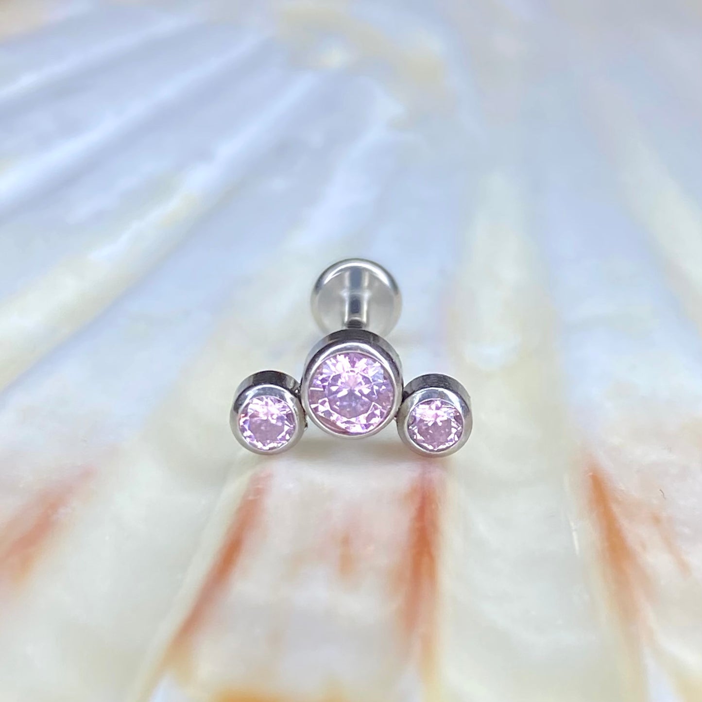 PINK TRIPLE GEM Cluster Top Medical Grade ASTM F136 Titanium Internal Thread Labret Ear Jewellery Helix Tragus Lobe Cartilage Earring 1.2x8mm