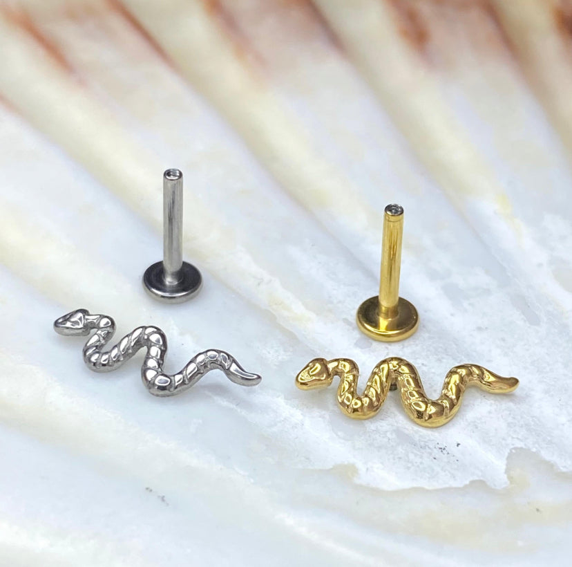 SNAKE Internal Thread Top Medical grade titanium ASTM F136 Labret Stud Lobe  Flat  size: 1.2 x 8mm