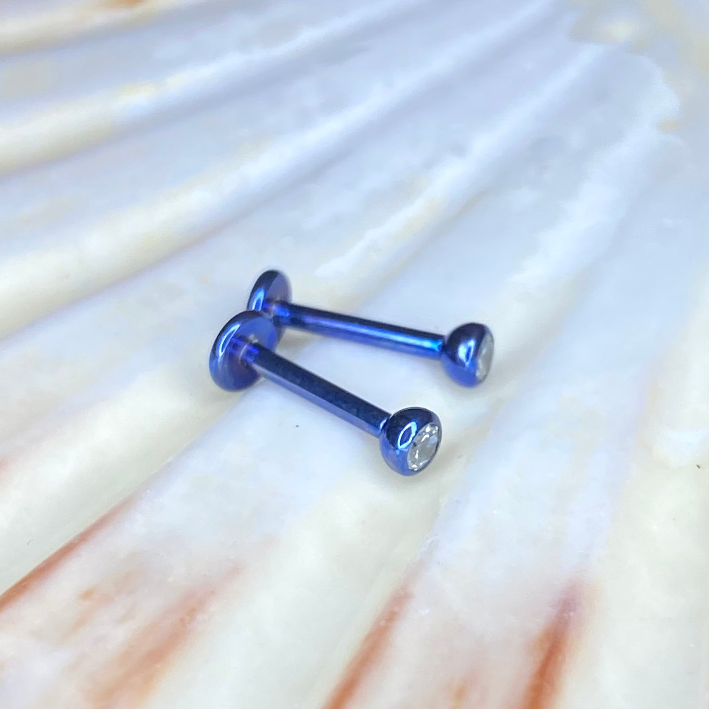 BLUE ANODIZED Clear Gem Top Medical grade ASTM F136 titanium Internal Thread Labret PAIR Tragus Helix Flat Conch