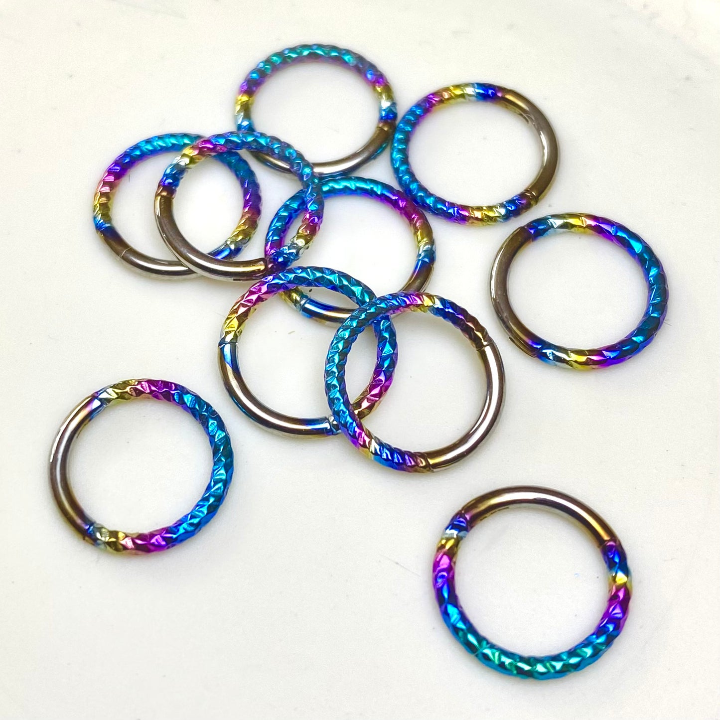 RAINBOW Anodized Twisted Rope Style Medical Grade ASTM F-136 Titanium Hinged Ring Clicker Hoop Helix Cartilage Lobe Septum Hoop size:1.2x8mm