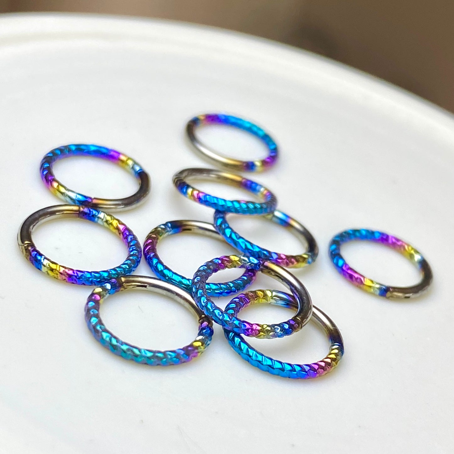 RAINBOW Anodized Twisted Rope Style Medical Grade ASTM F-136 Titanium Hinged Ring Clicker Hoop Helix Cartilage Lobe Septum Hoop size:1.2x8mm