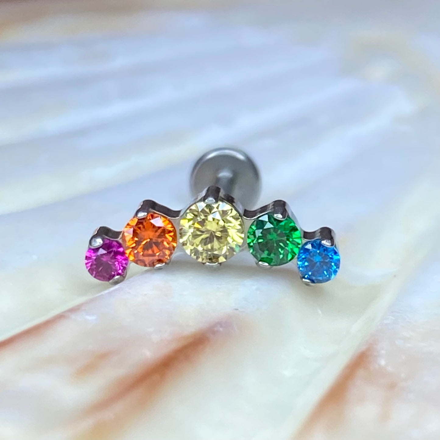 RAINBOW Gem Top Internal Thread Medical grade titanium ASTM F136 Labret Stud Lobe Flat Helix Piercing jewellery