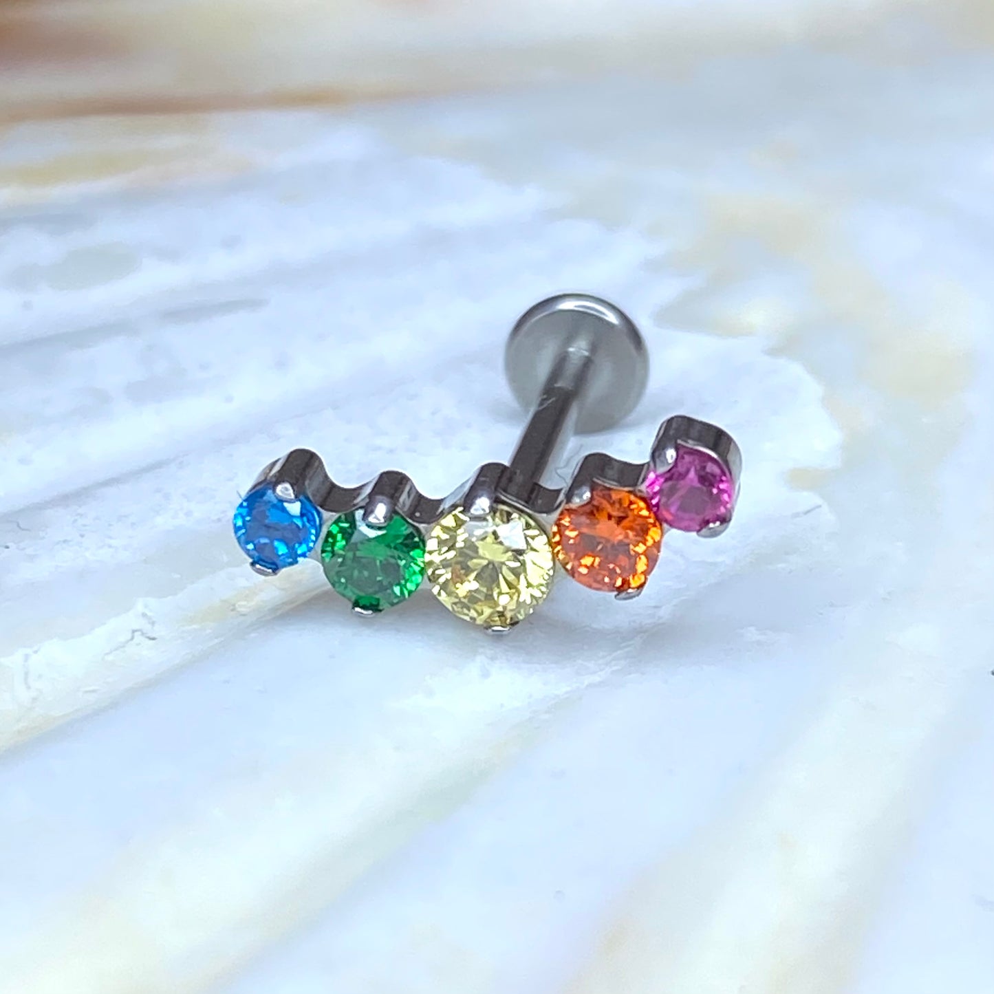 RAINBOW Gem Top Internal Thread Medical grade titanium ASTM F136 Labret Stud Lobe Flat Helix Piercing jewellery