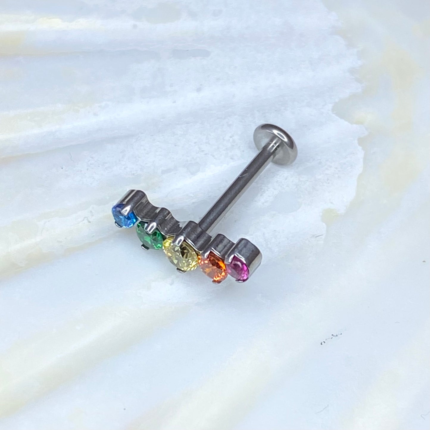 RAINBOW Gem Top Internal Thread Medical grade titanium ASTM F136 Labret Stud Lobe Flat Helix Piercing jewellery