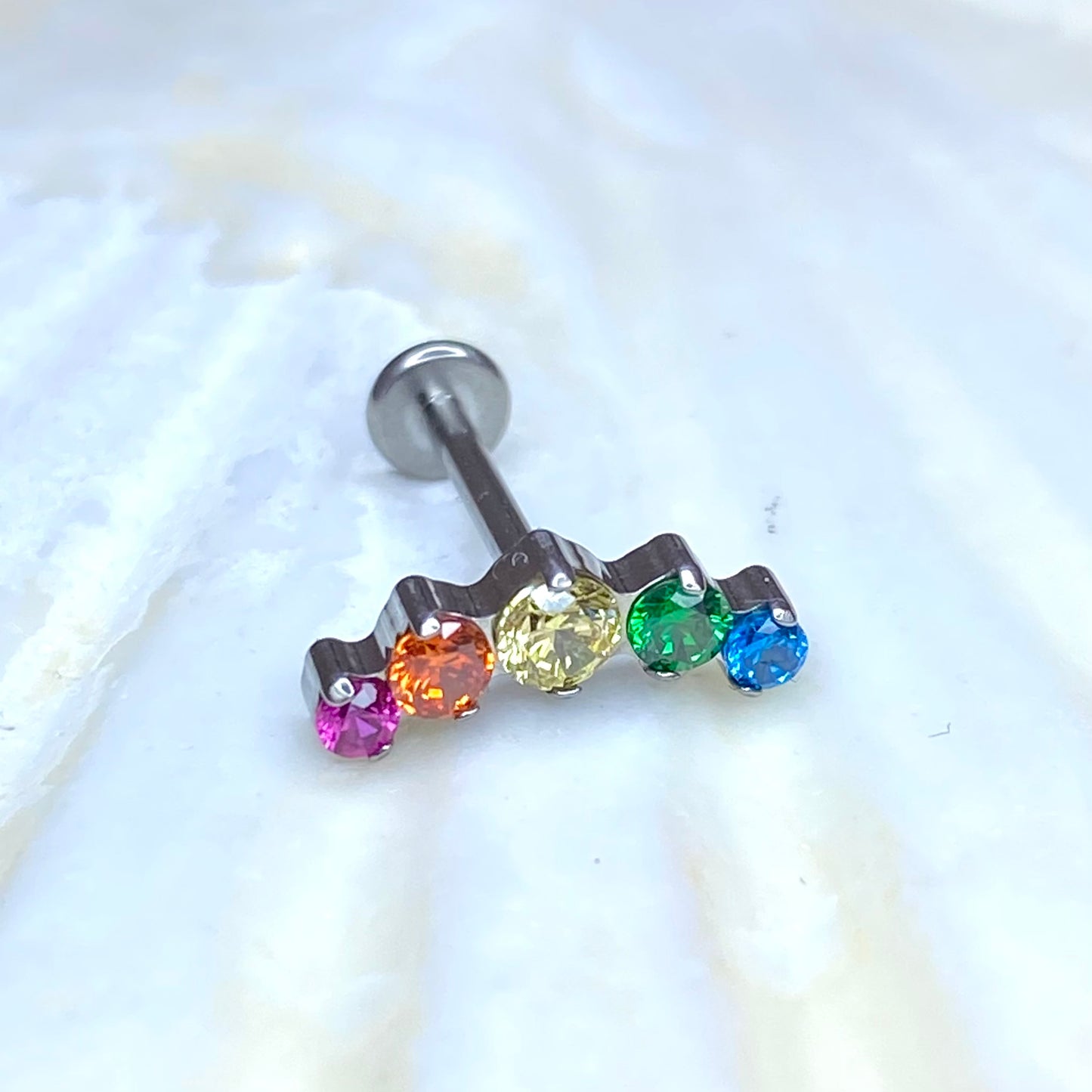 RAINBOW Gem Top Internal Thread Medical grade titanium ASTM F136 Labret Stud Lobe Flat Helix Piercing jewellery