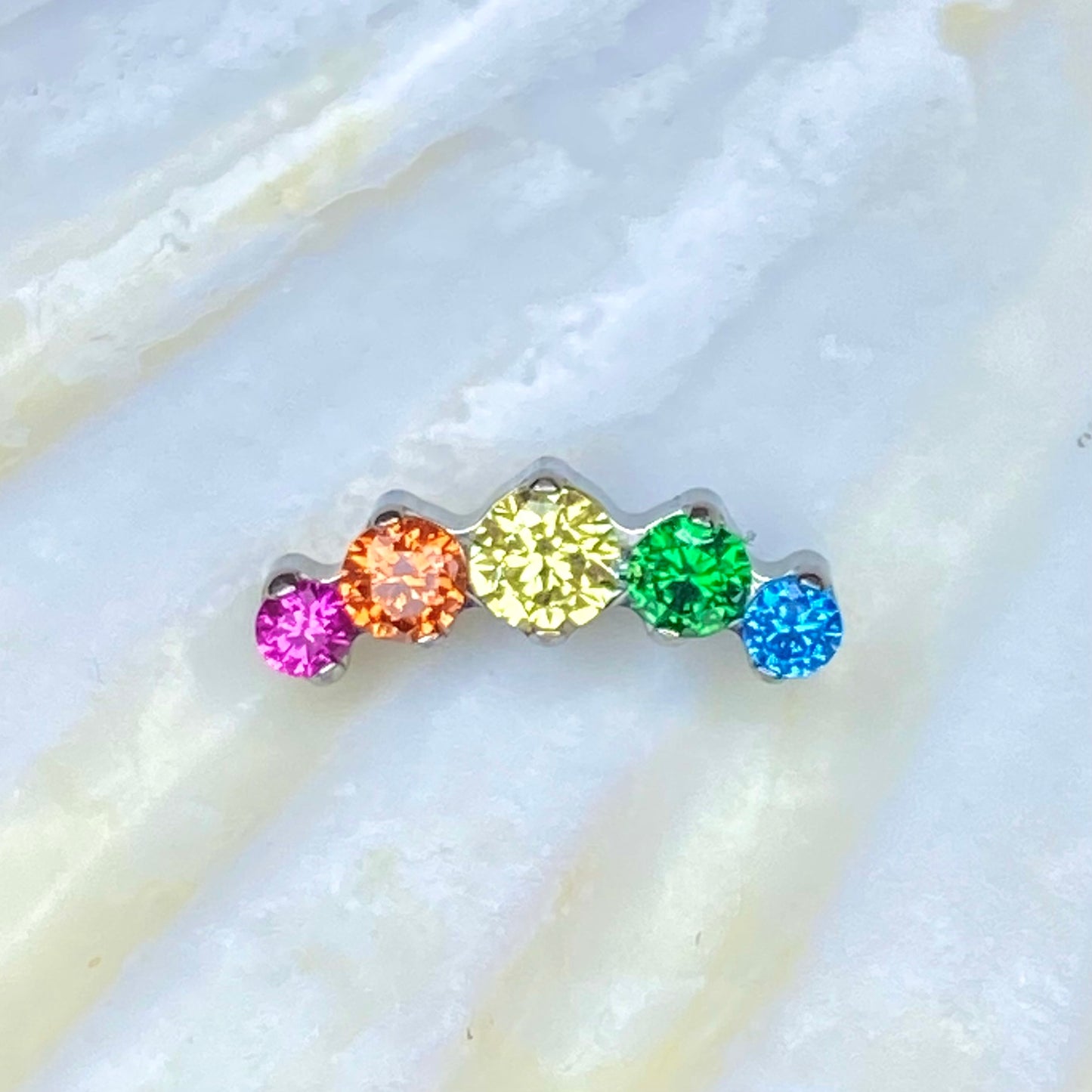 RAINBOW Gem Top Internal Thread Medical grade titanium ASTM F136 Labret Stud Lobe Flat Helix Piercing jewellery