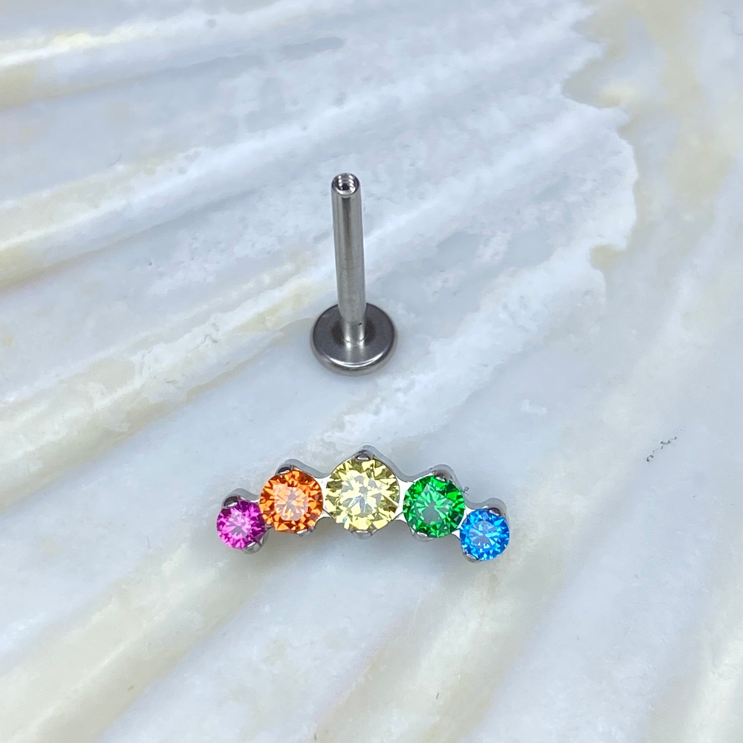 RAINBOW Gem Top Internal Thread Medical grade titanium ASTM F136 Labret Stud Lobe Flat Helix Piercing jewellery