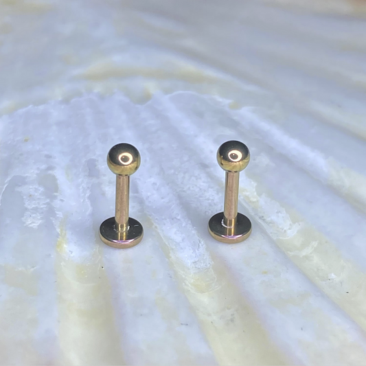 Rose Gold ANODIZED Medical grade ASTM F136 titanium Internal Thread Plain Labret PAIR Tragus Helix Flat Conch