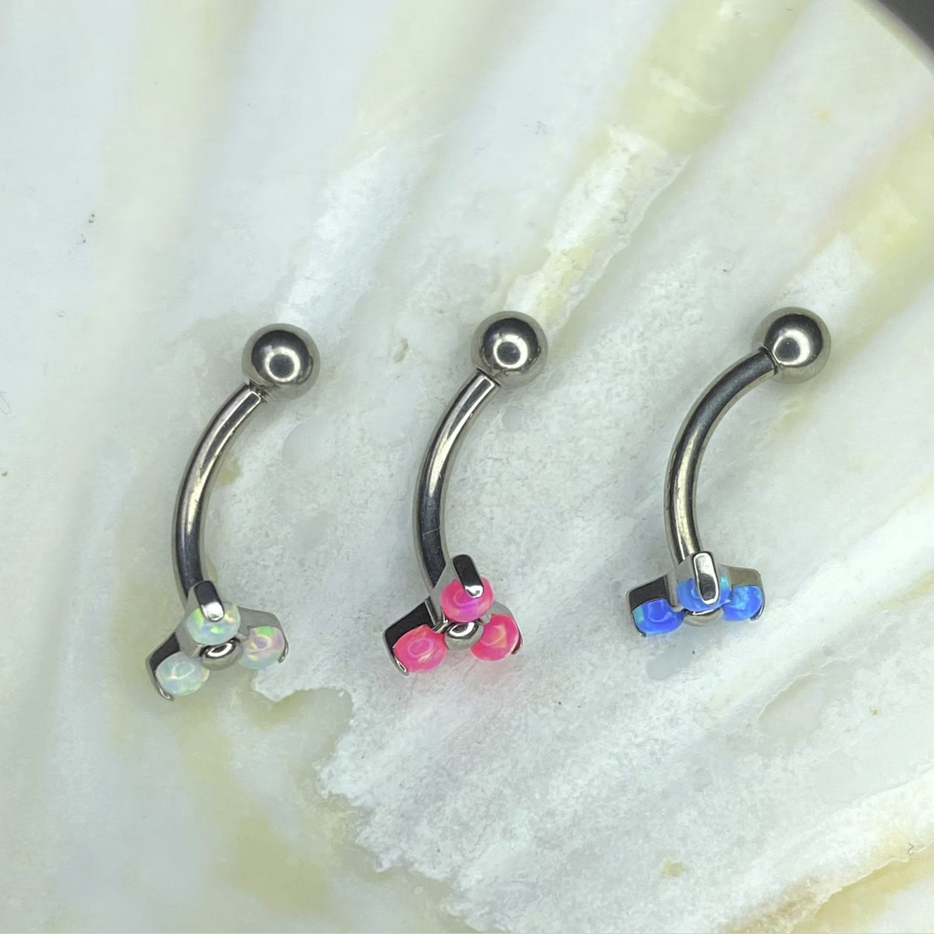 TRINITY White/Pink/Blue Opal Top Medical grade ASTM:F-136 titanium Curved Barbell 1.2x8/10mm internal thread for Rook Daith Anti-tragus Snug