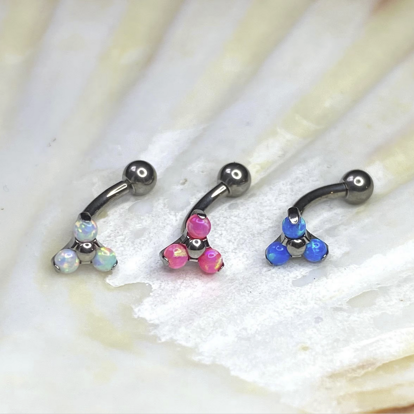 TRINITY White/Pink/Blue Opal Top Medical grade ASTM:F-136 titanium Curved Barbell 1.2x8/10mm internal thread for Rook Daith Anti-tragus Snug