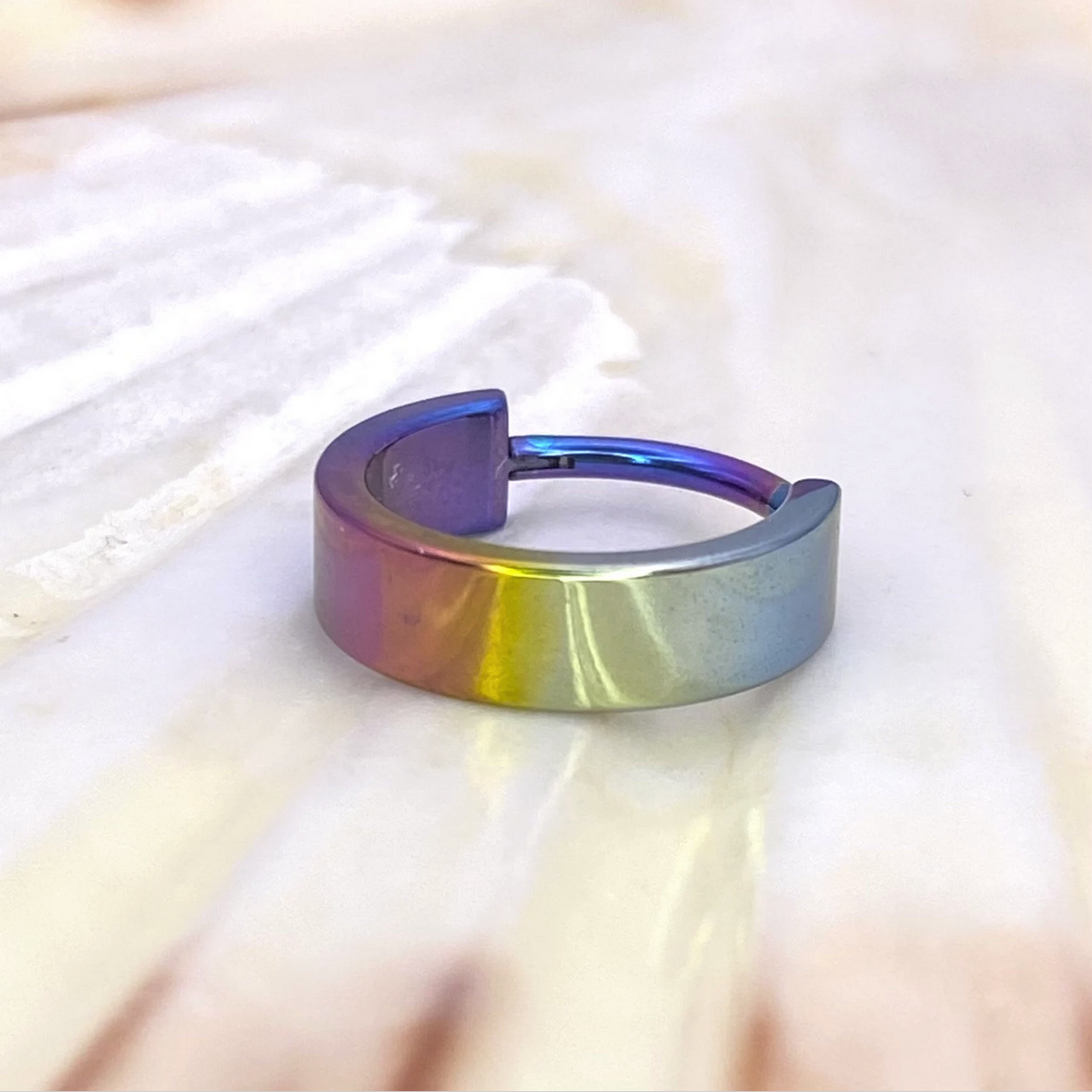 Rainbow Colour Anodized 4mm Wide Band Conch Hoop or Lobe Earring Implant Grade Titanium Clicker Size: 1.2mm x 11mm x4mm