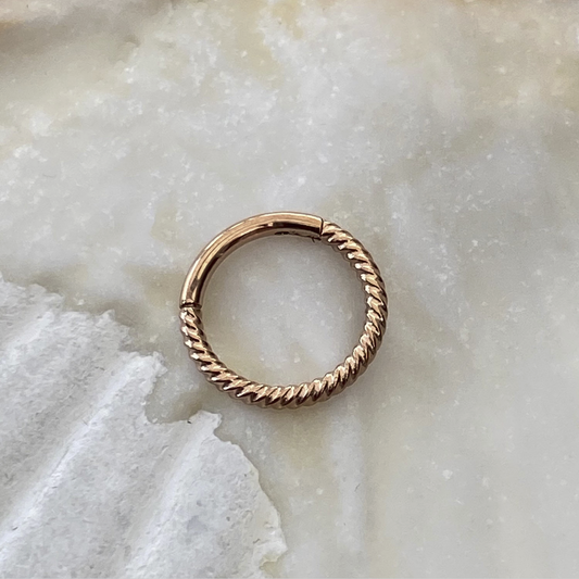 PVD Rose Gold Twisted Rope 316L Surgical Steel Hinged Ring Clicker Ring Cartilage Tragus Helix Daith Earrings size: 1.2 x 6/8/10mm