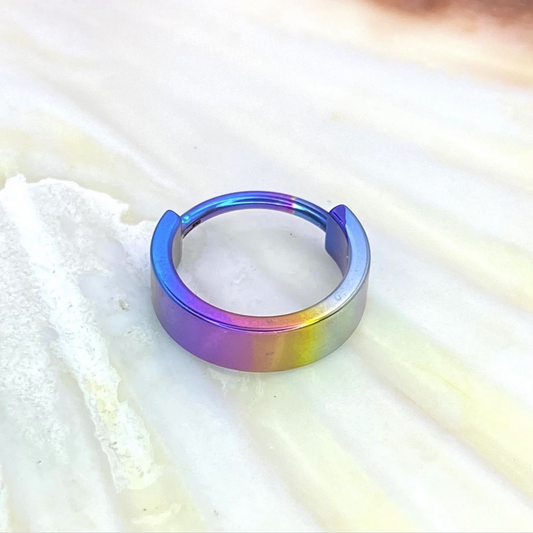 Rainbow Colour Anodized 4mm Wide Band Conch Hoop or Lobe Earring Implant Grade Titanium Clicker Size: 1.2mm x 11mm x4mm